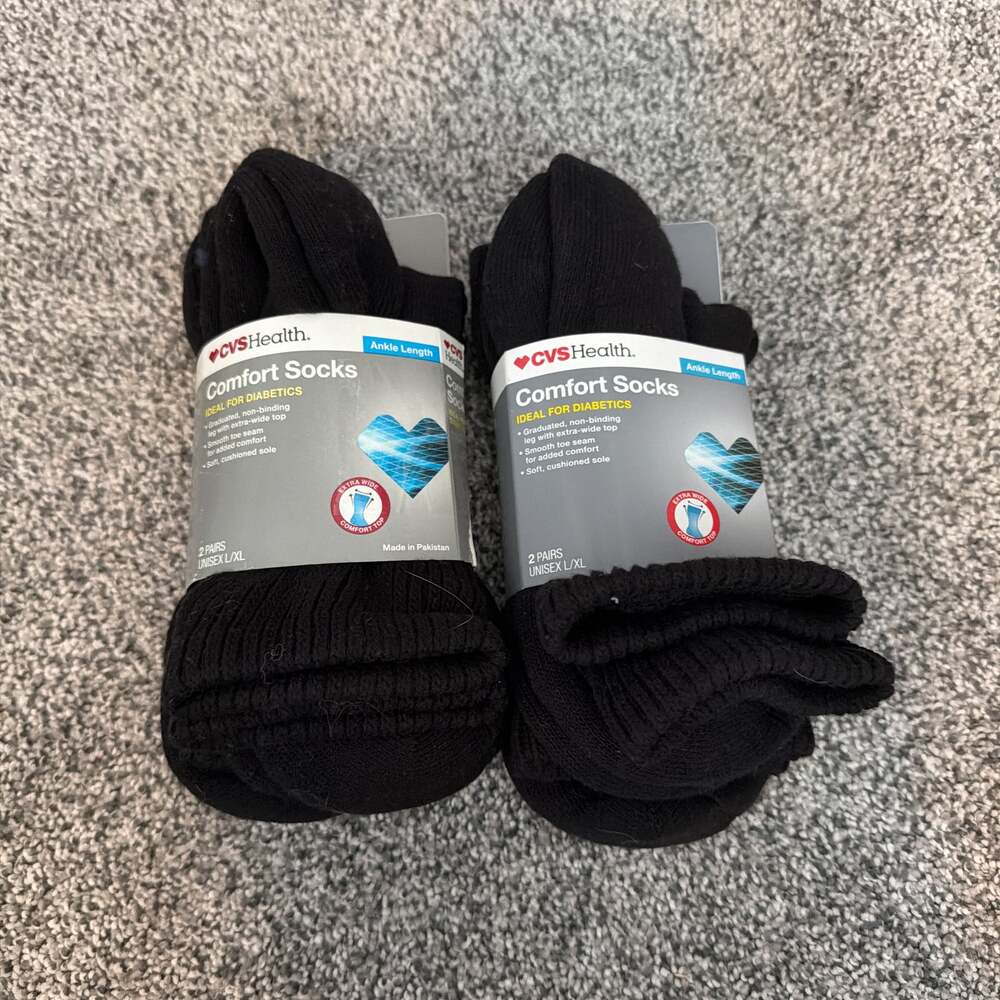 2- CVS Health Comfort Ankle Length Socks, Black, L/XL 2 pairs